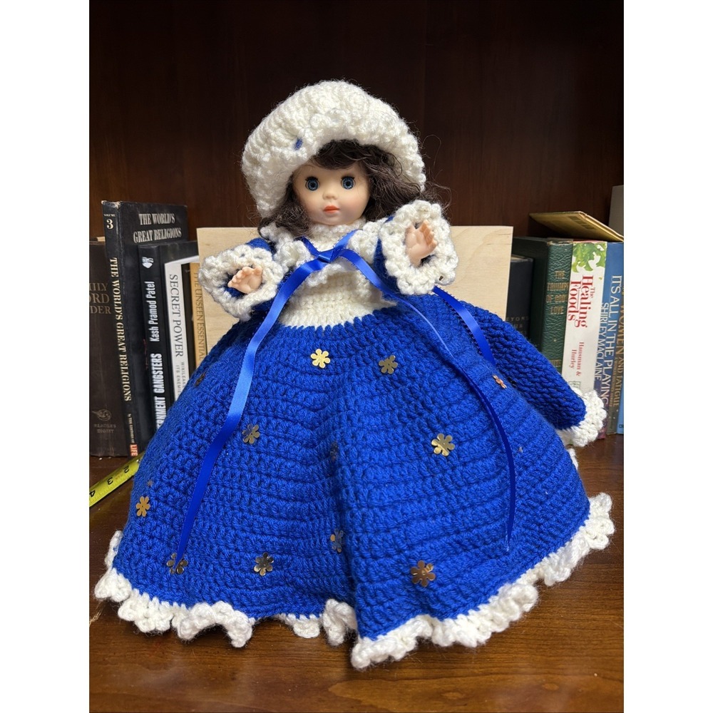 Bed Doll Handmade Crochet Layered Ruffle Dress Christmas Snow Princess
